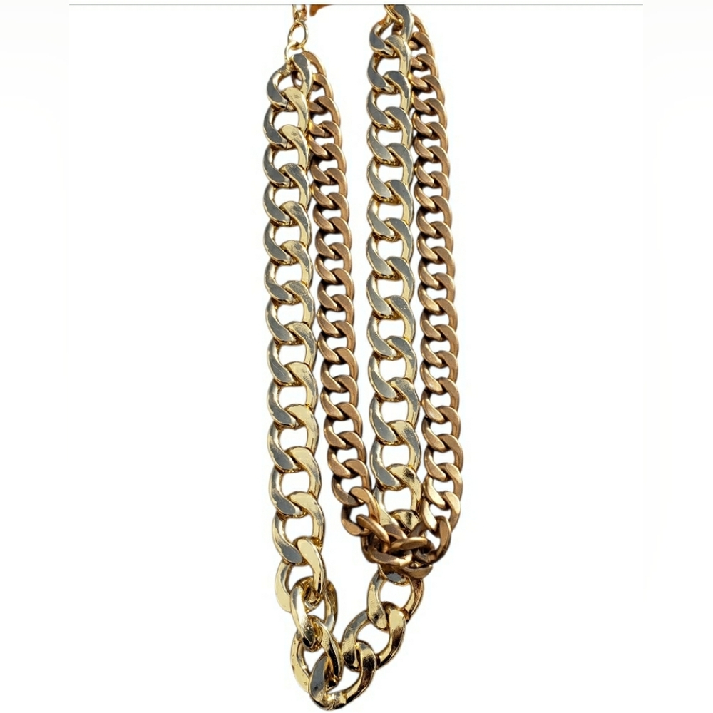 2 Tone Double Chain Chunky Curb Link Chain Nickel And Lead Free